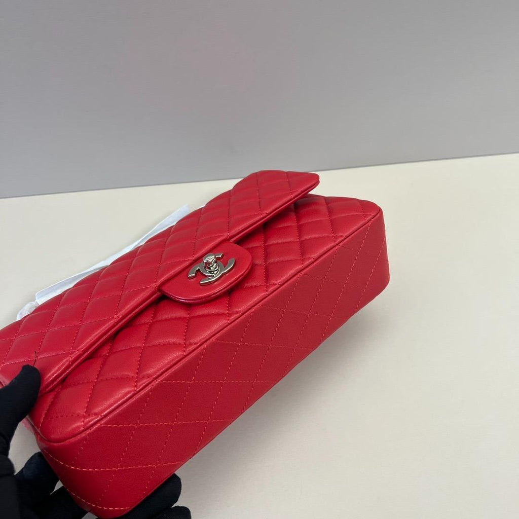 Lambskin Quilted Small Double Flap Red