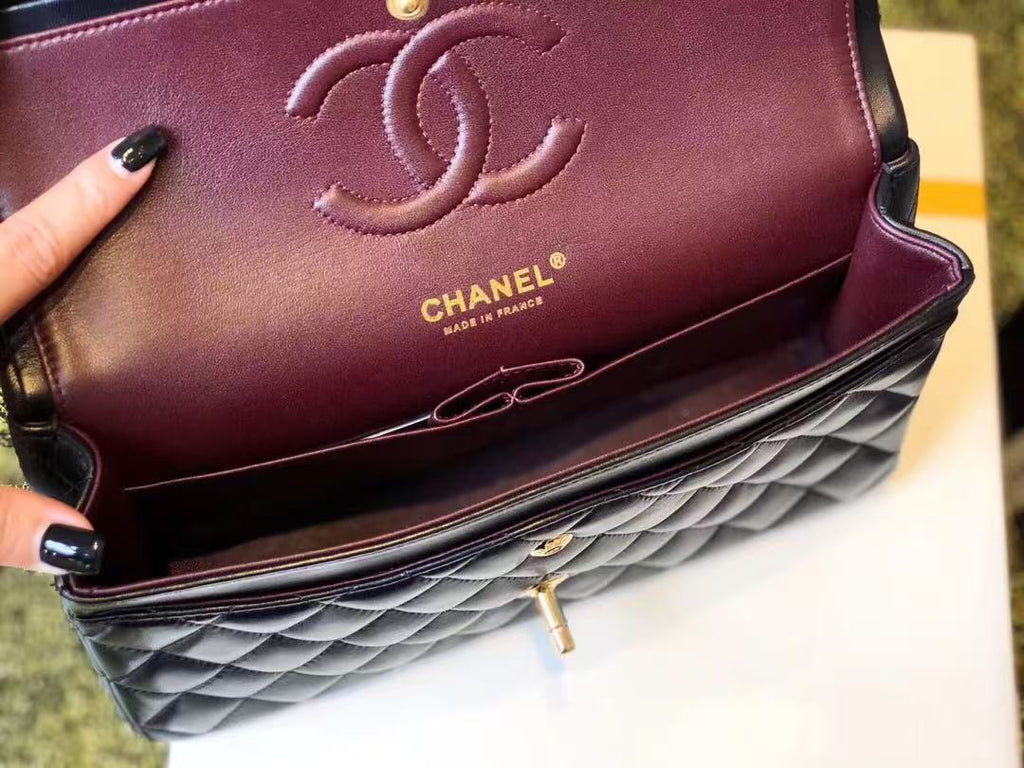 Lambskin Quilted Small Double Flap Black