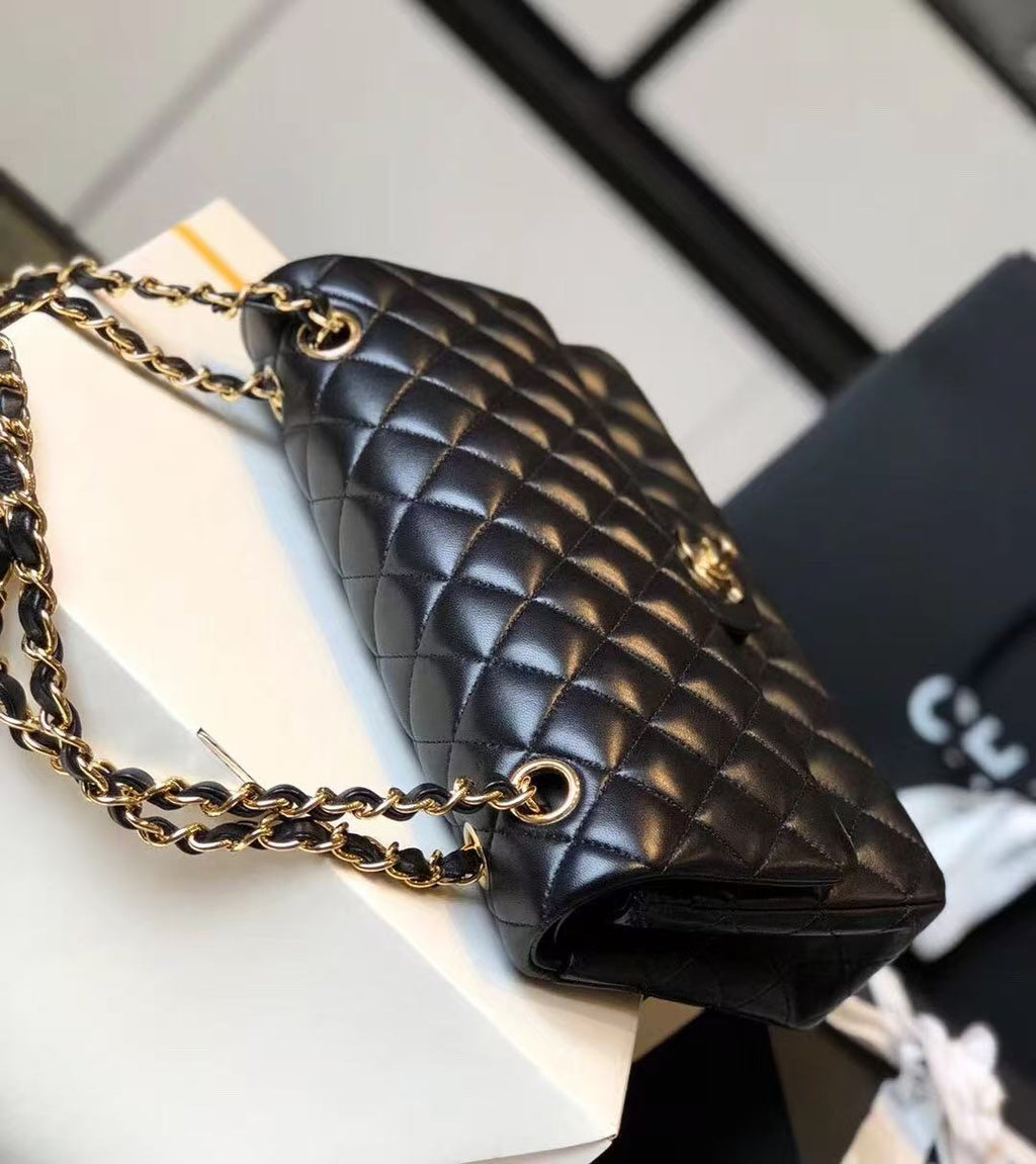 Lambskin Quilted Small Double Flap Black