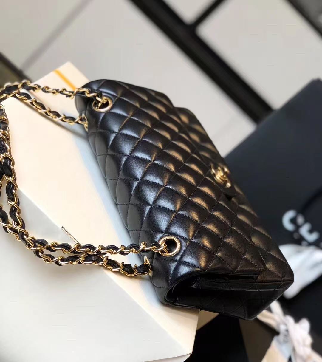 Lambskin Quilted Small Double Flap Black