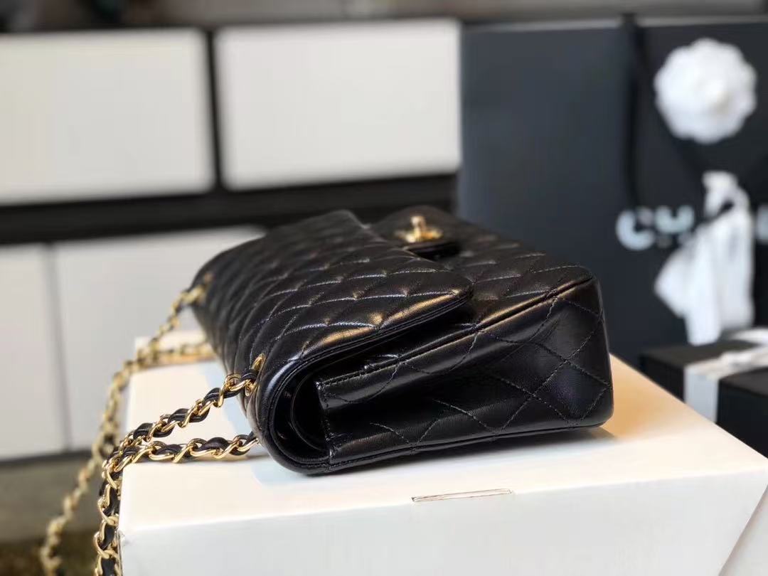 Lambskin Quilted Small Double Flap Black