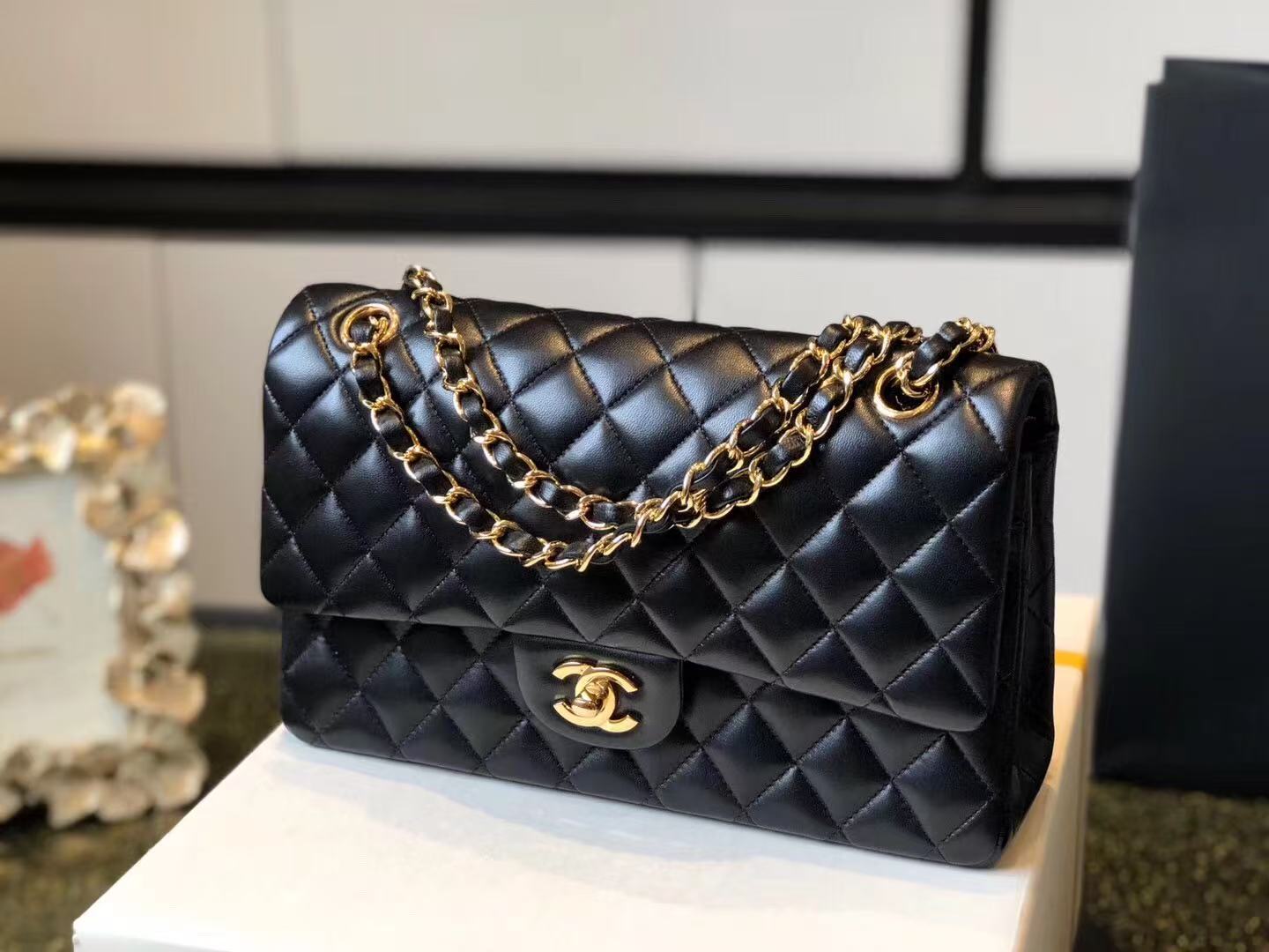 Lambskin Quilted Small Double Flap Black