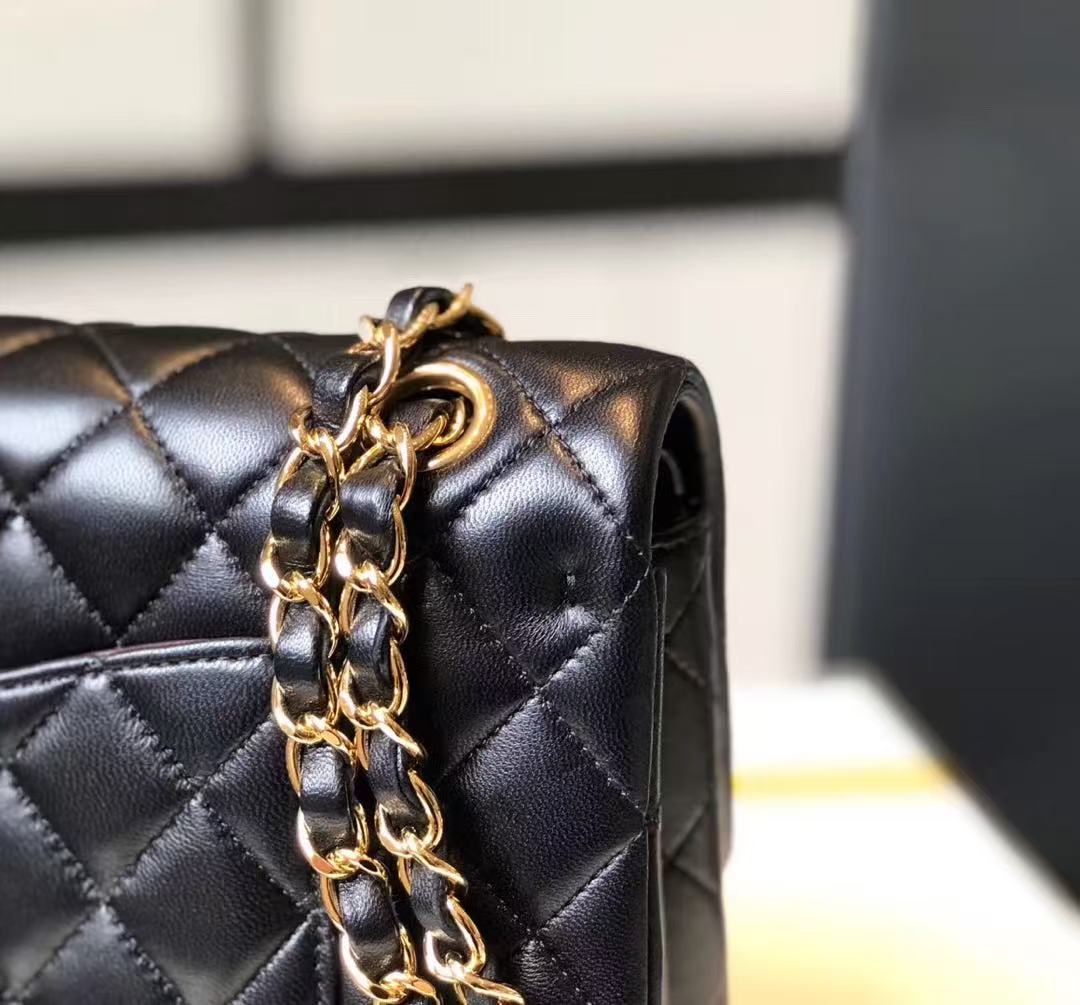 Lambskin Quilted Small Double Flap Black